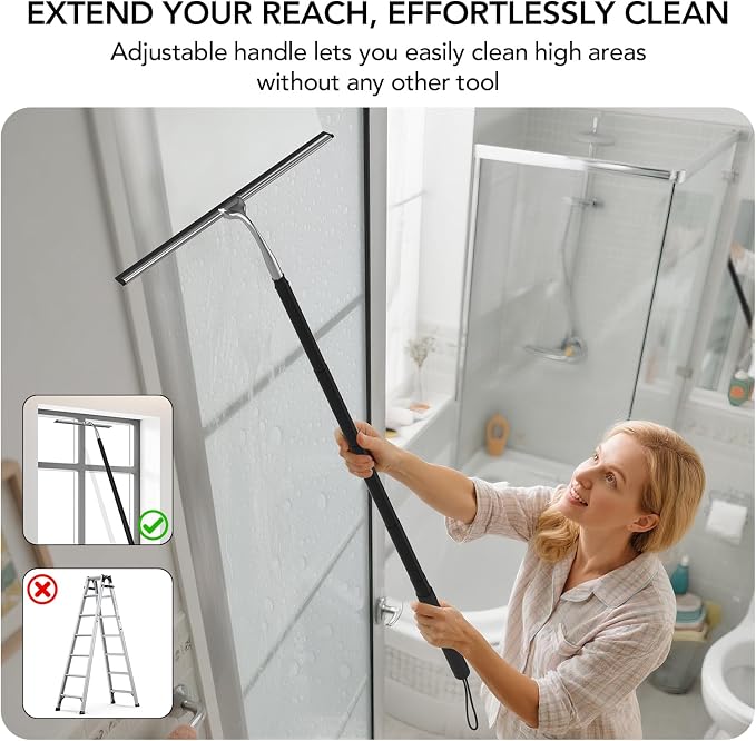 Shower Squeegee with Long Handle, 15-51" Telescopic Squeegee - Image 2