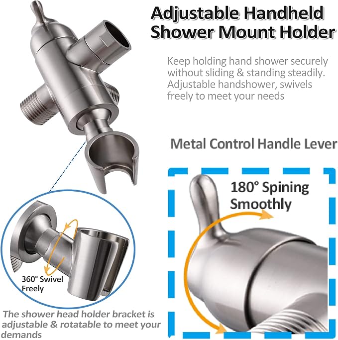 Shower Arm Diverter with Handshower Mount, G1/2 Brass Shower Diverter Valve - Image 4