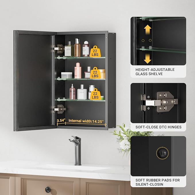 16x24 Pre-Assembled Black Medicine Cabinet - Image 7