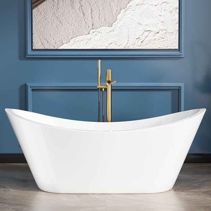 Sarlai 67 Inch Acrylic Freestanding Soaking Bathtub Contemporary Soaking White by Sarlai