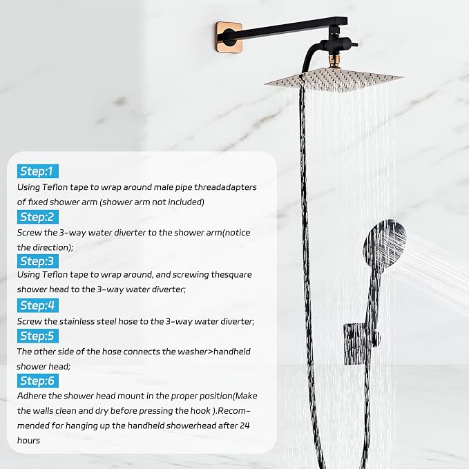 Shower Head 8'' High Pressure Rainfall, Handheld Shower Combo - Image 6
