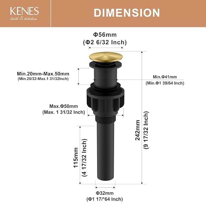 KENES Bathroom Vessel Sink Pop Up Drain Without Overflow Assembly, Lavatory - Image 6