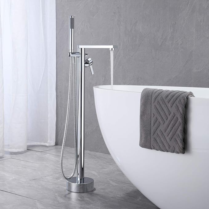 Freestanding Bathtub Faucet Tub Filler Chrome Floor Mount Brass Single Handle - Image 3