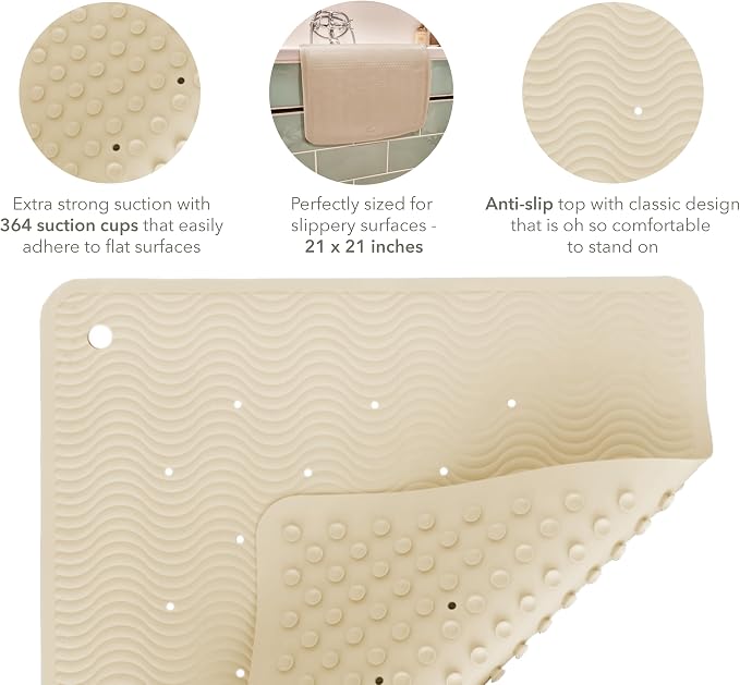 HEVEA Natural Rubber Wave Bath Mat – Square 21x21 in | Non-Slip Shower & - Image 3