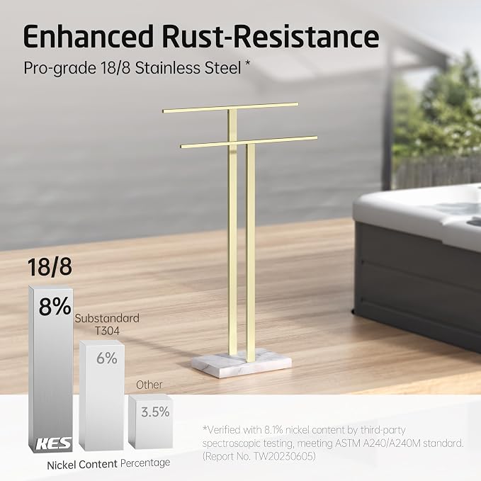 KES Standing Towel Rack with Marble Base, 2-Tier Towel Stand - Image 6