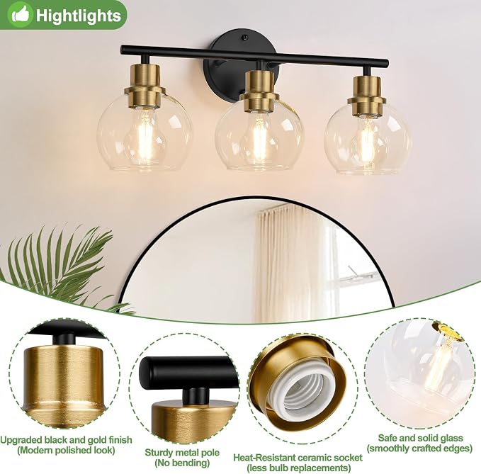 2025 Upgrade 3-Light Bathroom Light Fixtures, Vanity Lights - Image 3