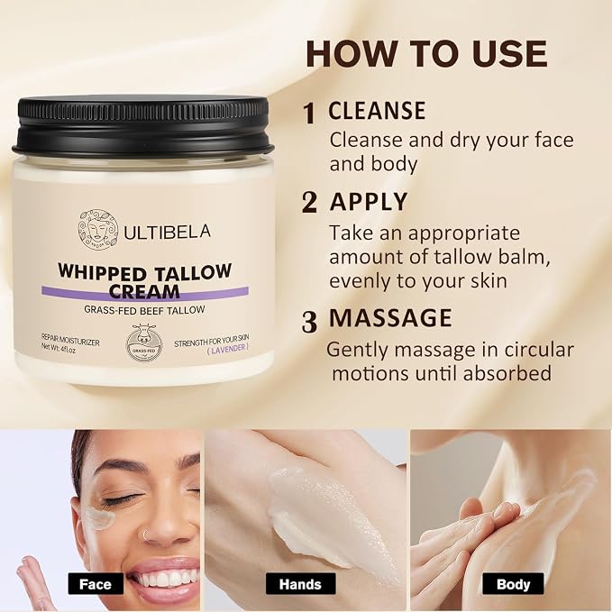 Beef Tallow for Skin, 100% Grass-Fed Whipped Tallow and Honey Balm for Body ＆ - Image 6