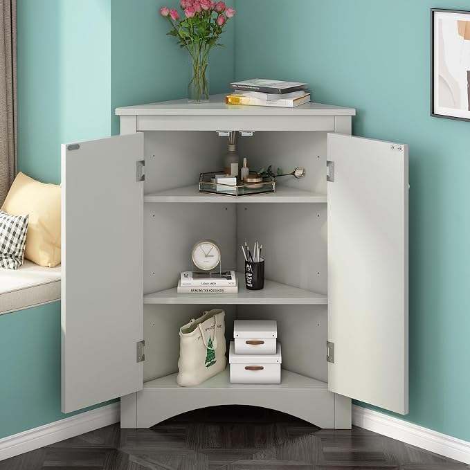Corner Storage Cabinet with Adjustable Shelves, Triangle Bathroom & Kitchen - Image 3