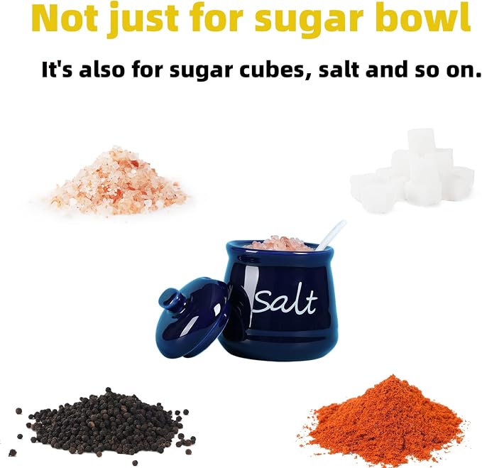 ONTUBE Ceramic Salt Bowl with Lid and Spoon 12oz White - Image 4