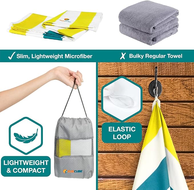 SUN CUBE Microfiber Beach Towel, Quick Dry Sand Free Beach Towel, Lightweight - Image 5