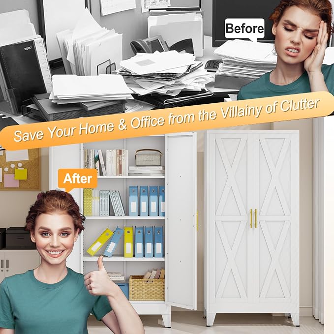 61" H Metal Kitchen Pantry Storage Cabinet, Freestanding Cupboard - Image 6
