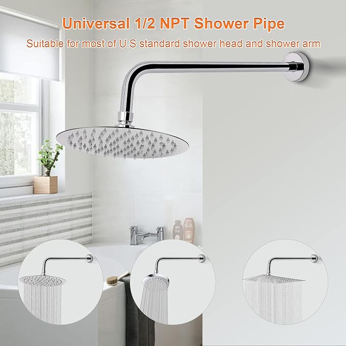 HarJue Shower Arm with Flange and Teflon Tape, Wall Mounted Shower Pipe 304 - Image 4