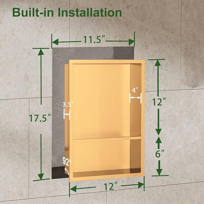 Shower Niche, 12 * 18 Stainless Steel Elegant Bathroom Niche, No Tile Needed - Image 3