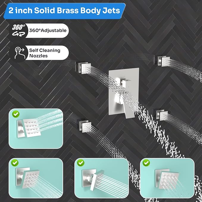 Enga Shower Systems with 4 Body Spray Jets, 4 Way 12+6" Rainfall Shower Head - Image 5