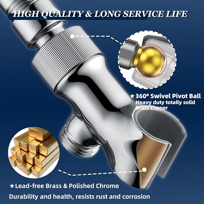 Shower Head Holder All Metal Adjustable Handheld Shower Arm Mount, 1/2" Shower - Image 3