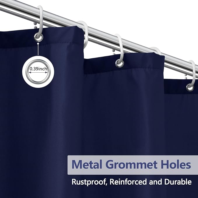 Navy Blue Fabric Shower Curtain Liner - Image 6