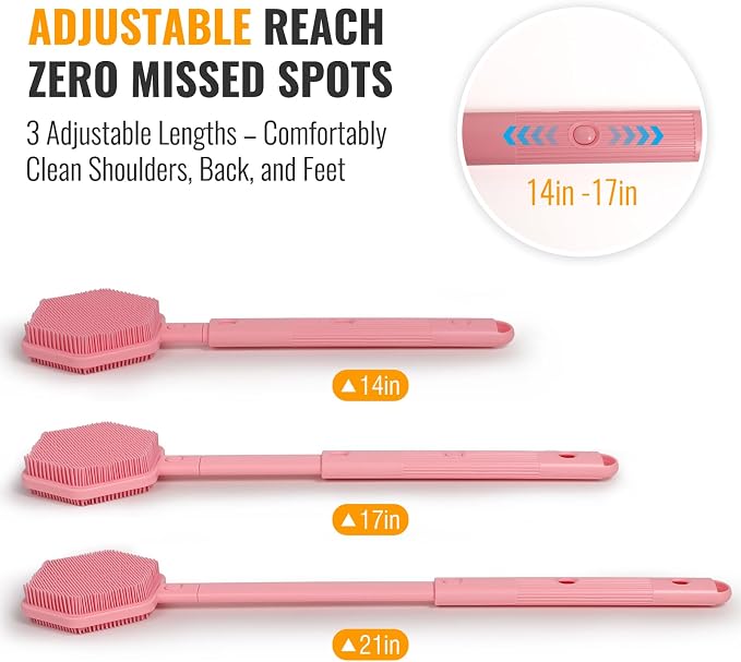 Silicone Back Scrubber for Shower – 21in Extendable Shower Brush - Image 3