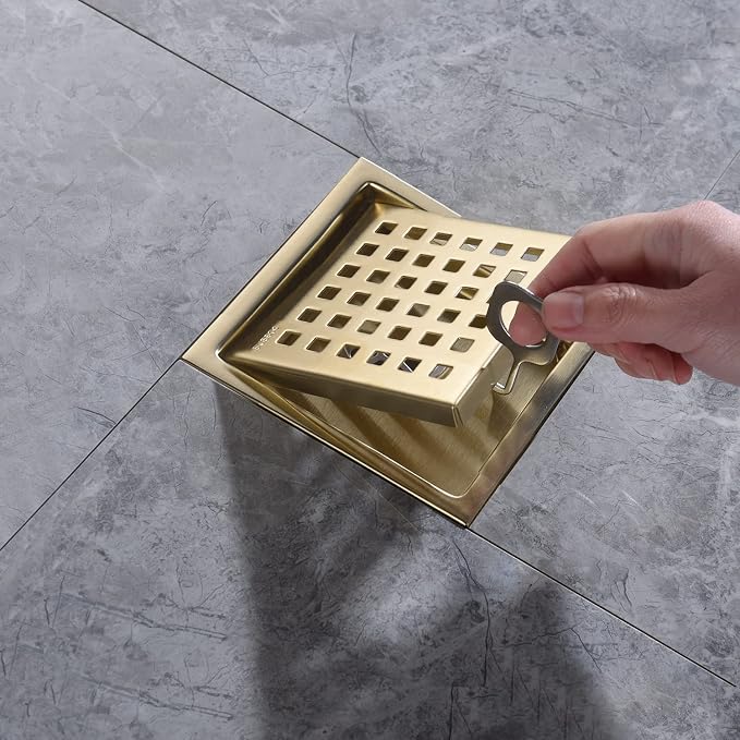 4 Inch Brushed Gold Shower Floor Drain Square - Image 3
