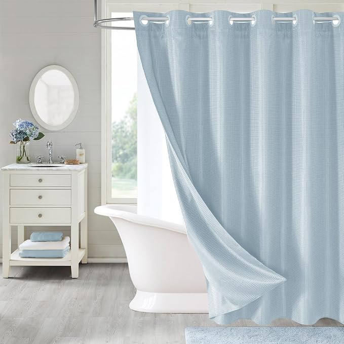 MitoVilla No Hooks Needed Extra Long Shower Curtain Liner Set by MitoVilla