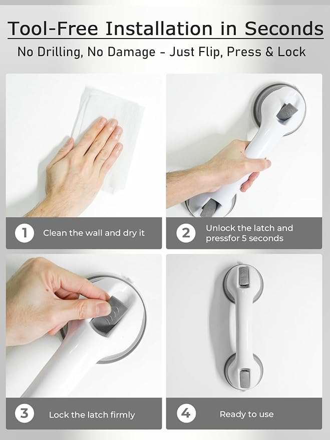 Shower Grab Bars for Seniors, Suction Grab Bars for Shower - Image 6