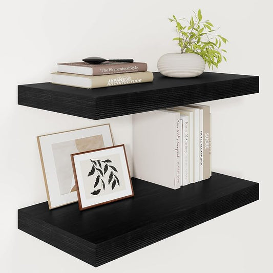Black Floating Shelves for Wall 24 Inches Long, Heavy Duty Shelf for Bedroom by VIVELOVE