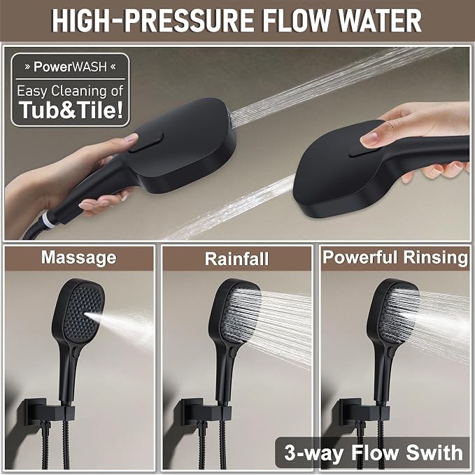 Shower Faucet Set Matte Black Shower System, Push Button Diverter 3-Way Shower - Image 6