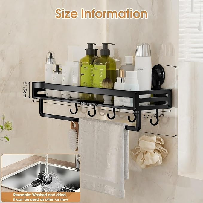Shower Caddy Suction Cup, 11.8 inch Suction Shower Shelf - Image 3