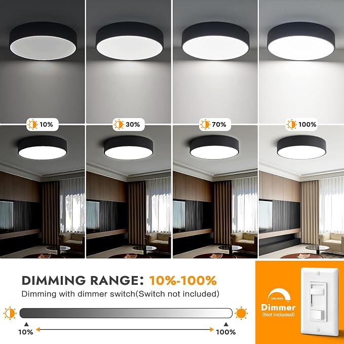 Modern Dimmable Round Black LED Large Flush Mount Ceiling Light Fixture - Image 3