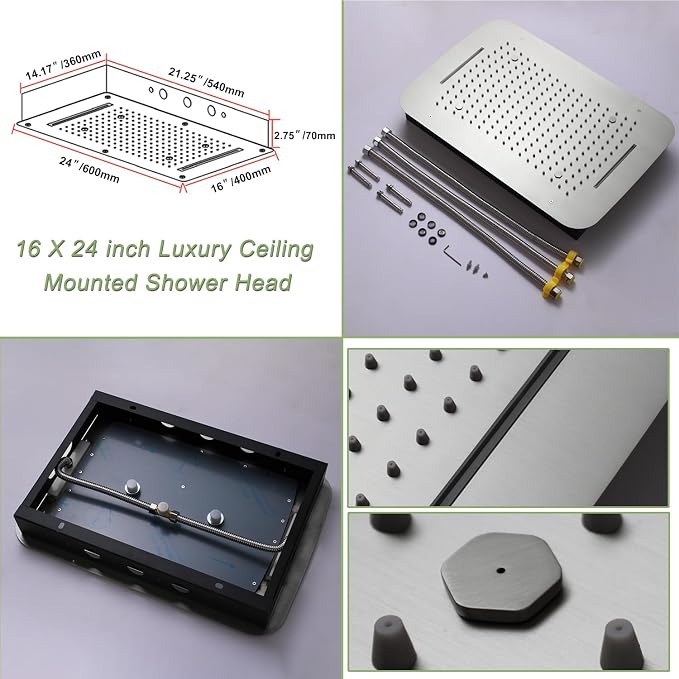 Brushed Nickel 16X24 inch Ceiling Mounted Shower Head Set, Digital Display - Image 3