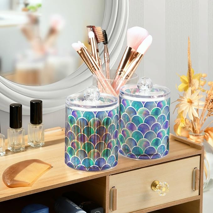 MNSRUU 2 Pack Qtip Holder Organizer Dispenser Watercolor Rainbow Scales Of - Image 6