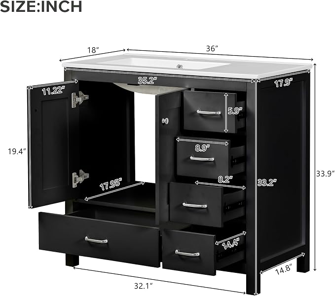Harper & Bright Designs 36" Bathroom Vanity - Image 2