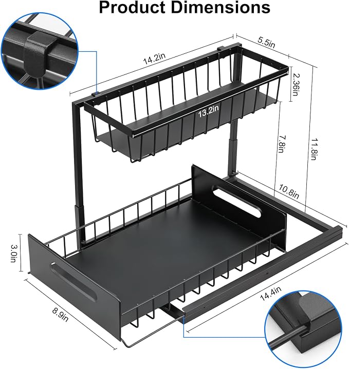 Under Sink Organizer Pull Out Kitchen Sink Organizer, 2 Tier L-Shape Bathroom - Image 2