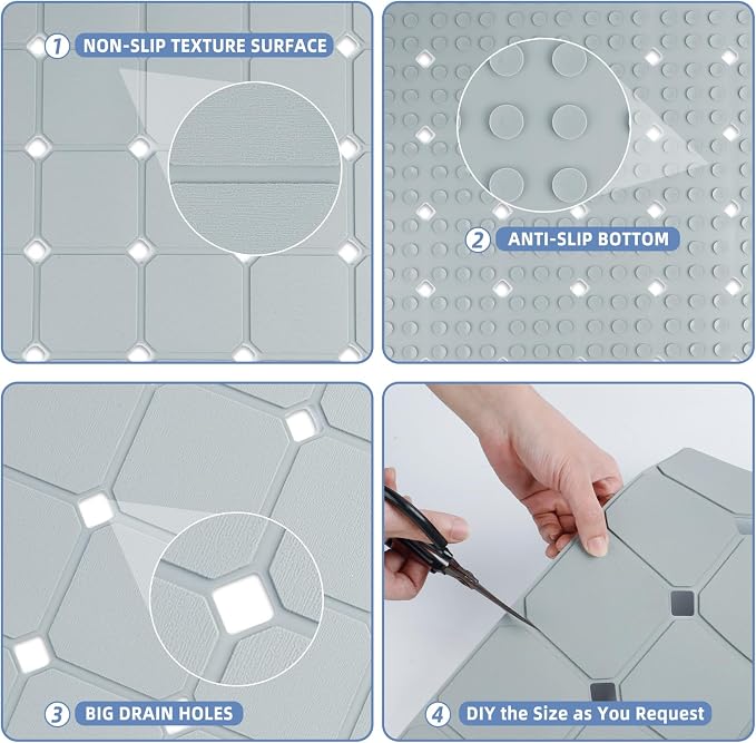 Shower Mat Non Slip 21"x21" Silicone Foldable Bath Mat - Image 5
