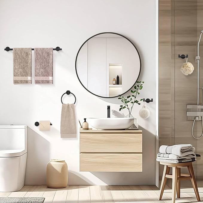 10 Pieces Matte Black Towel Bar Set Bathroom Hardware Accessories Set Upgraded - Image 7