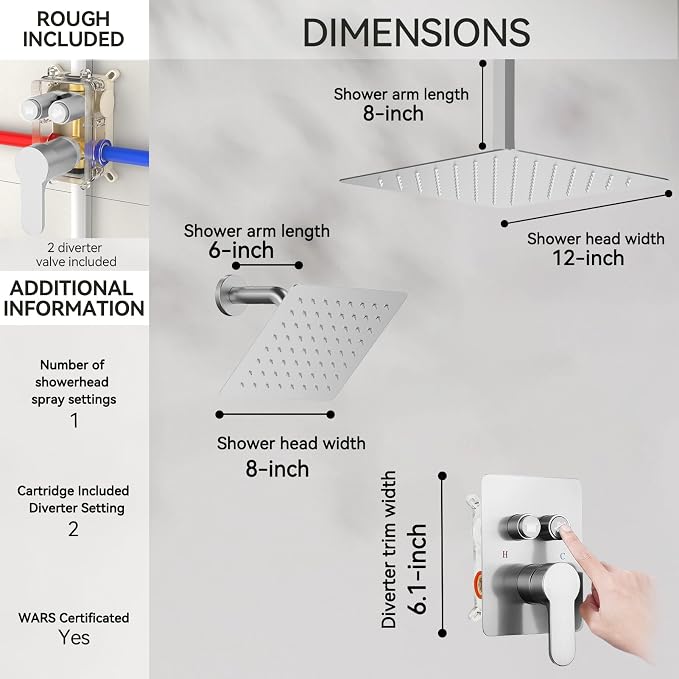 Shower Faucets Sets Shower System Brushed Nickel, STARBATH 12" Ceiling Mount - Image 2