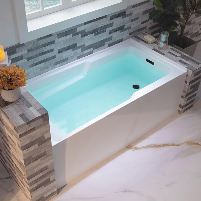 WOODBRIDGE 60" Acrylic Rectangular Alcove Soaking Bathtub in White by WOODBRIDGE