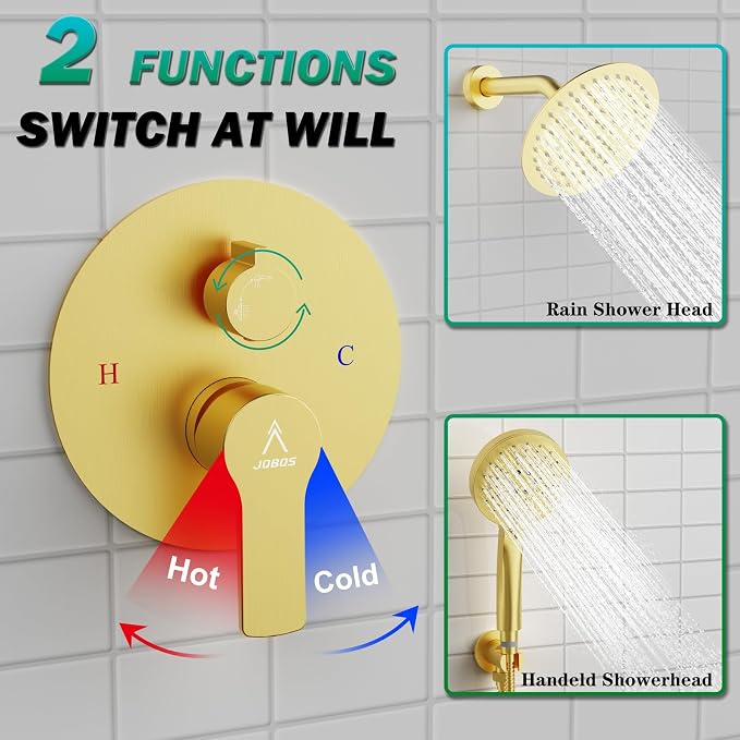 Shower Faucet Set Brass 8IN Rough-In Valve Body Trim Kit Rainfall Included - Image 3
