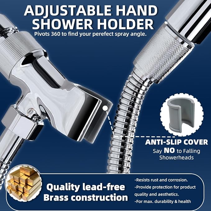 Shower Head Holder All Metal Adjustable Handheld Shower Arm Mount, 1/2" Shower - Image 4