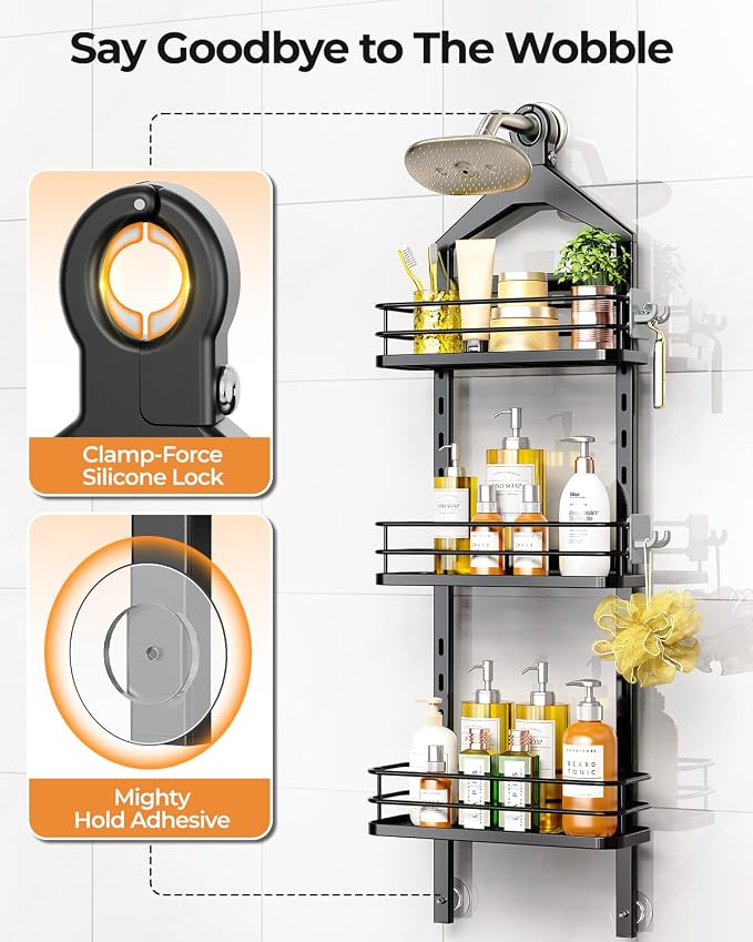 ODesign 3 Tier Height-Adjustable Shower Caddy Hanging Hanger Anti-Swing-Over - Image 5