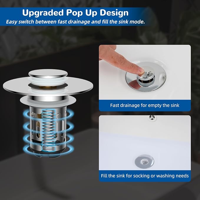 Hibbent 4 Pack Upgraded 3 in 1 Bathroom Sink Drain Strainer, Universal Pop Up - Image 6