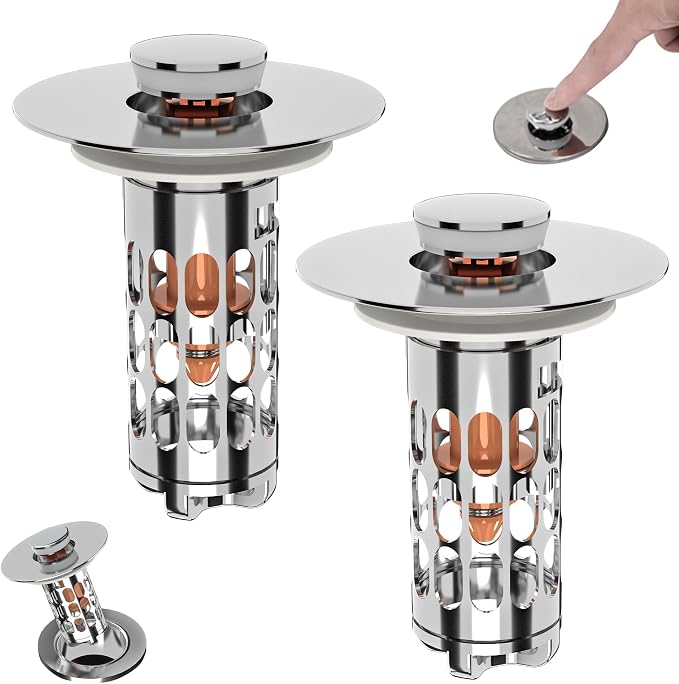 Pop up Bathroom Sink Drain Strainer, Universal Sink Stopper Bathroom Drain by XIAQILAUS