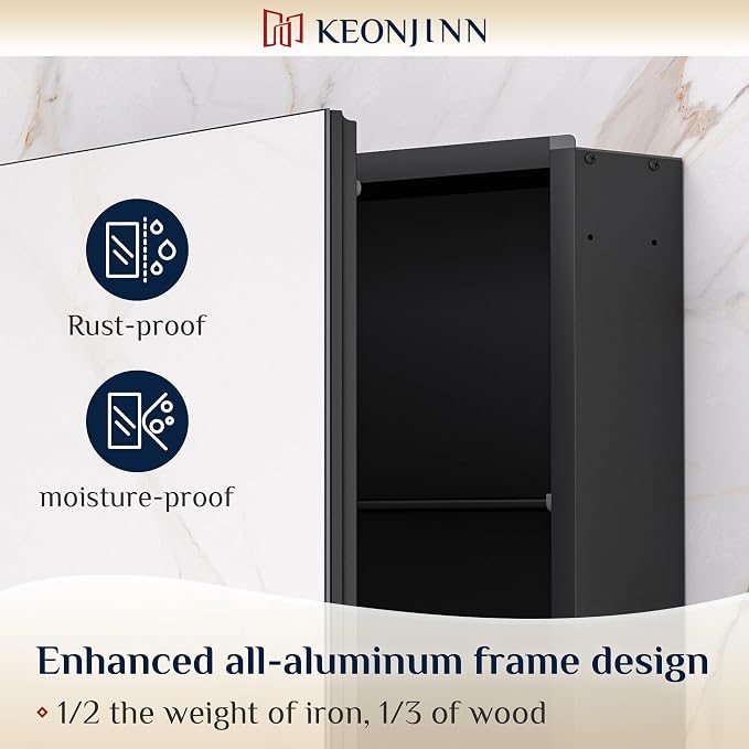 Keonjinn 36 x 24 Inch Black Medicine Cabinet, Bathroom Medicine Cabinet - Image 3