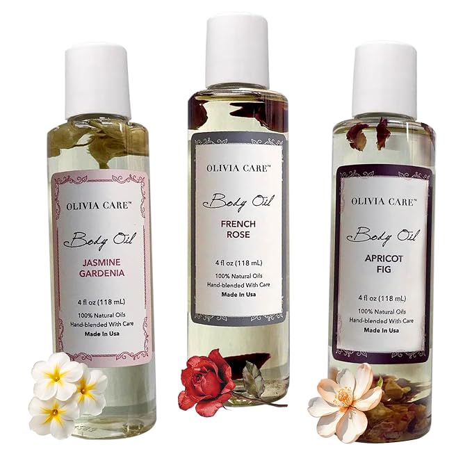 Olivia Care 3 Pack Body Oils: Apricot Fig, French Rose, Jasmine Gardenia - Image 2
