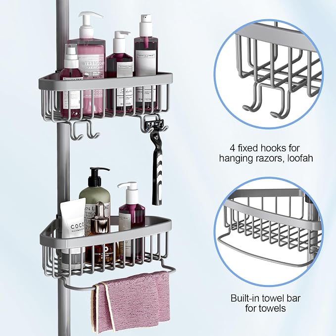 Corner Shower Caddy Tension Pole: Stainless Steel Rustproof 4-Tier Shower - Image 4