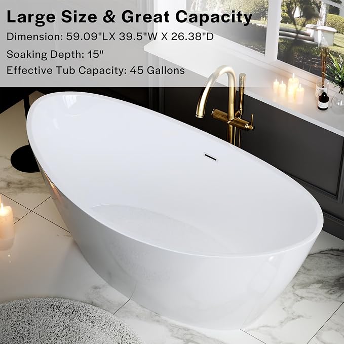 Empava Freestanding Bathtub, Acrylic Soaking Tub - Image 7