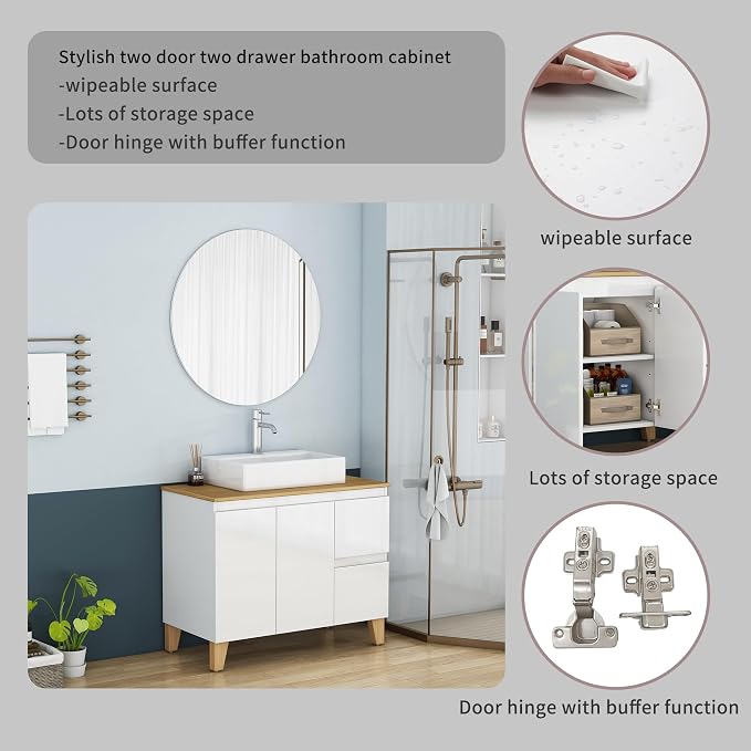 36-Inch Bathroom Vanity with Ceramic Sink Combo, Freestanding Bathroom Vanities - Image 6