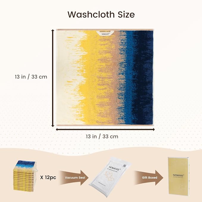 SEMAXE 100% Cotton Washcloths 12-Pack, 13 × 13 Inch Soft Luxury Face Towels – - Image 2