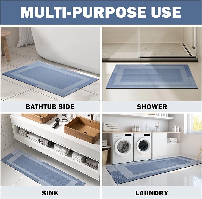Non Slip Bath Mat, Rubber Backing Ultra Thin Bathroom Rugs Fit Under Door Quick - Image 8