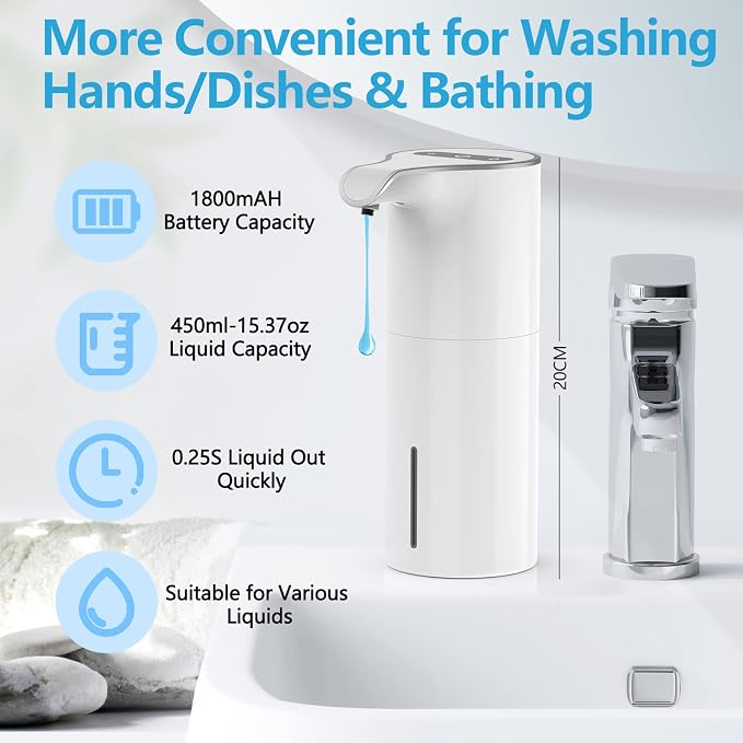 YIKHOM Automatic Liquid Soap Dispenser, 15.37 oz/450mL Soap Dispenser, - Image 3