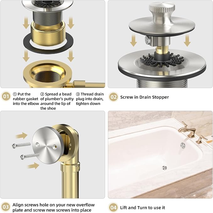 Brushed Nickel Bathtub Drain, Hair Catcher and 2-Hole Overflow Faceplate - Image 7